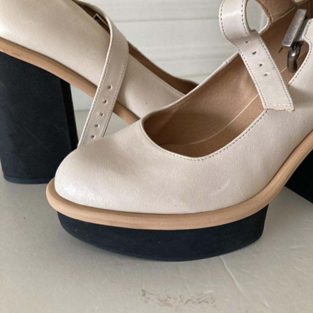 Free People Maggie MJ Ivory Leather Platform Heels Sz 41 - Picture 2 of 8